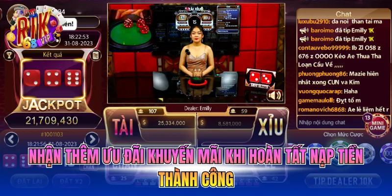 Nhận thêm ưu đãi khuyến mãi khi hoàn tất nạp tiền thành công